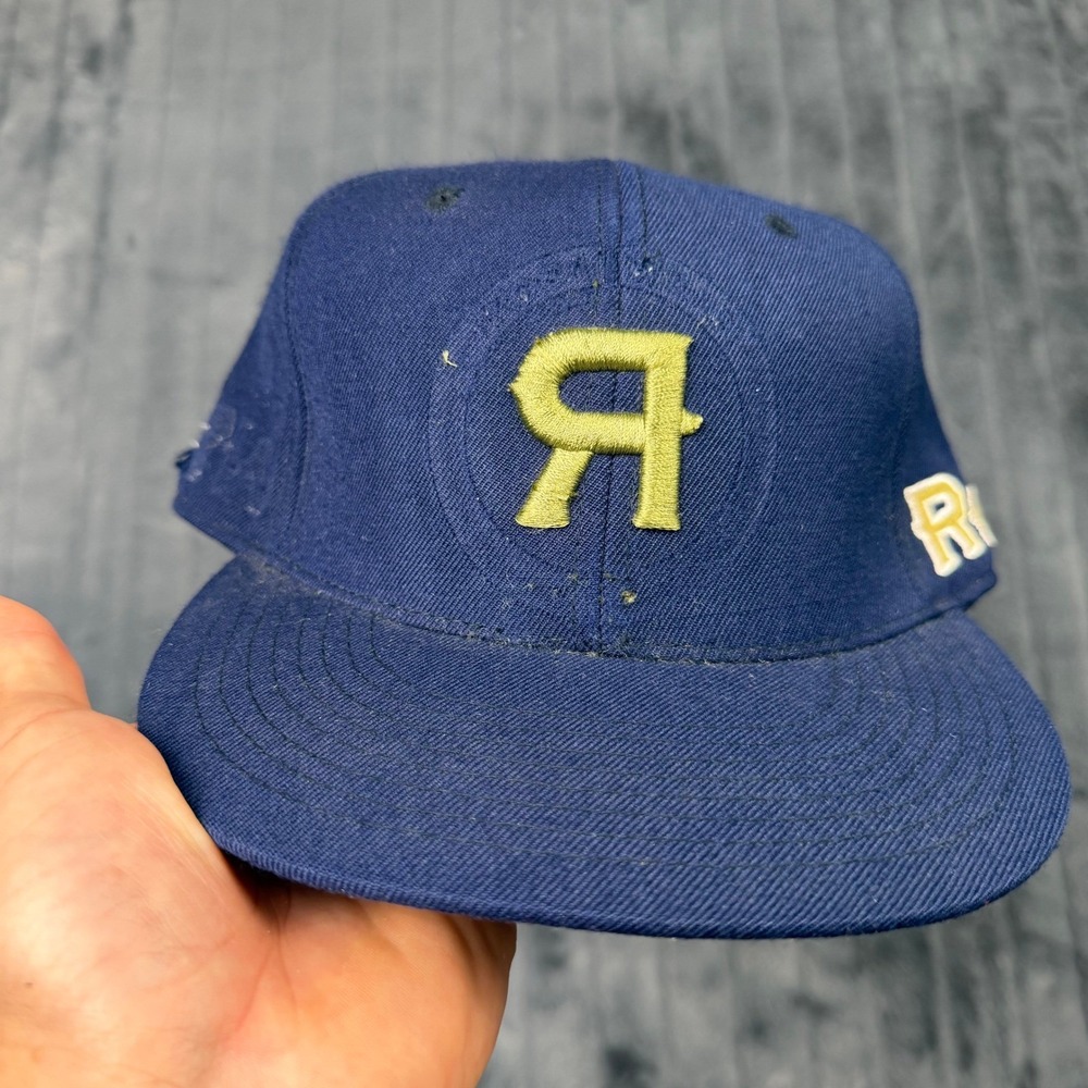 Vintage Rocawear Fitted Hat Navy Blue Gold Race To Glory Winner Circle Cap 7 1/2